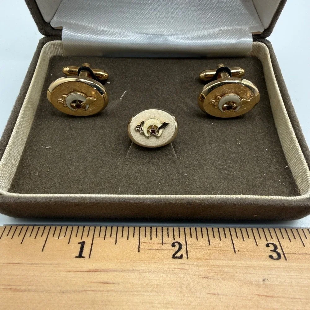 Vintage Royale Gold Tone Cufflinks‎ & Tie Tack Set Vintage Men's Formal Jewelry